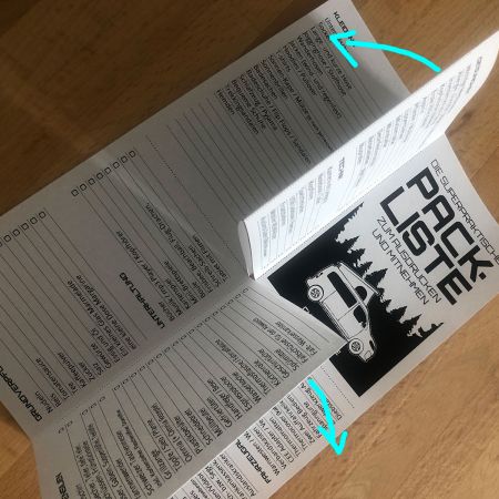Mittleren Teil der Packliste falten